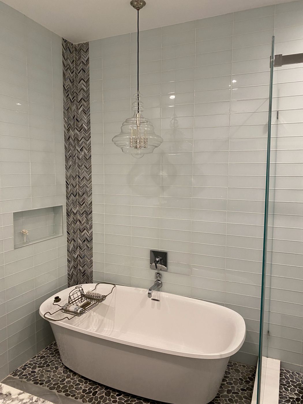 Freestanding tub and glass tile